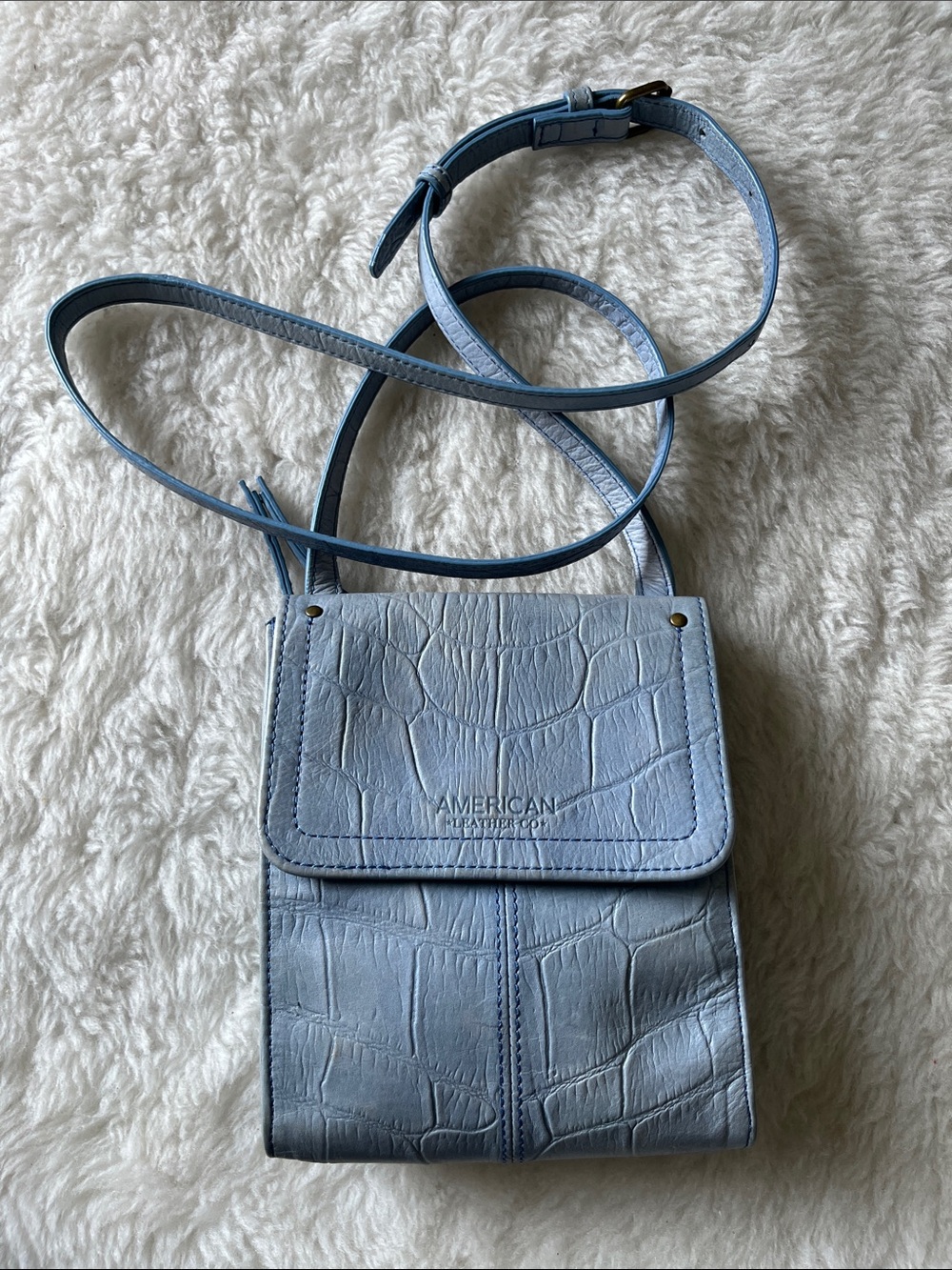 American Leather Co. Light Blue Croc-Embossed Kansas organizing Crossbody Bag